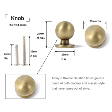 Ktumeware 1 Inch Vintage Brass Drawer Knobs - Stylish & Durable