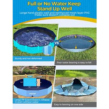 VISTOP Extra Large Foldable Dog Pool XXL, Hard Plastic Shell Portable Swimming Pool for Dogs Cats and Kids Pet Puppy Bathing Tub Collapsible Kiddie Pool (67inch.D x 11.8inch.H, Blue)