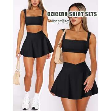 OZICERD Two Piece Tennis Skirt Sets for Women 2 Piece Mini Skirt Set Going Out Golf Skort Athletic S...