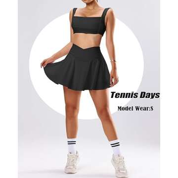 OZICERD Two Piece Tennis Skirt Sets for Women 2 Piece Mini Skirt Set Going Out Golf Skort Athletic Skirt Pickleball Outfit Black,M