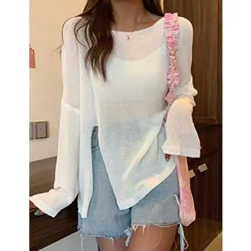 Bsubseach Crochet Cover Ups for Swimwear Women Sheer Mesh Beach Tops Swimsuit Cover Up Summer Vacation Outfits White