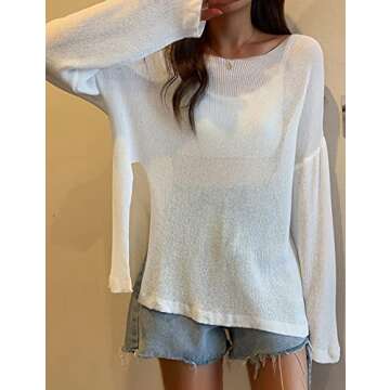 Bsubseach Crochet Cover Ups for Swimwear Women Sheer Mesh Beach Tops Swimsuit Cover Up Summer Vacation Outfits White