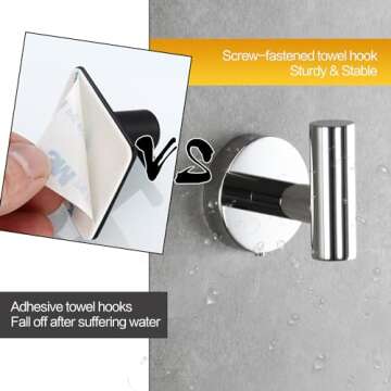 Mdvora 2/4/8 Pack Towel Hooks, Robe Hook, Bathroom Coat Hook Wall Mounted, SUS304 Stainless Steel Bathroom Hooks, Towel Hook for Bedroom Kitchen Hotel Office(2 Pack Matte Black)