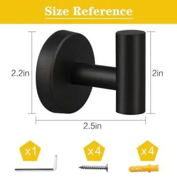 Mdvora 2/4/8 Pack Towel Hooks, Robe Hook, Bathroom Coat Hook Wall Mounted, SUS304 Stainless Steel Bathroom Hooks, Towel Hook for Bedroom Kitchen Hotel Office(2 Pack Matte Black)