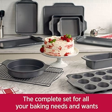 All-Clad Pro-Release Nonstick Bakeware Set 10 Piece Oven Safe 450F Half Sheet, Cookie Sheet, Muffin Pan, Cooling & Baking Rack, Round Cake Pan, Loaf Pan, Baking Pan Grey