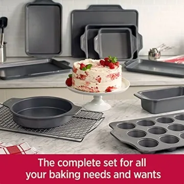 All-Clad Pro-Release Nonstick Bakeware Set 10 Piece Oven Safe 450F Half Sheet, Cookie Sheet, Muffin Pan, Cooling & Baking Rack, Round Cake Pan, Loaf Pan, Baking Pan Grey