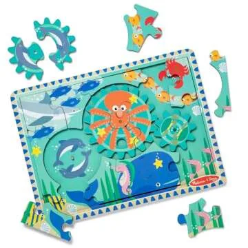 Melissa & Doug Wooden Underwater Jigsaw Spinning Gear Puzzle – 18 Pieces Wooden Puzzle for Toddlers and Preschoolers, for Boys and Girls Ages 3+