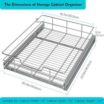 Pull Out Cabinet Organizer 20" W X 22" D, Slide Out Drawers For Kitchen Cabinets, Pull Out Drawers F...