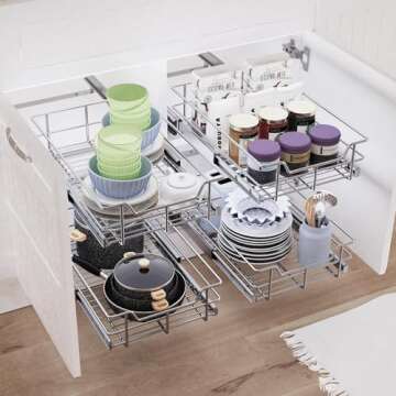 Pull Out Cabinet Organizer 20" W X 22" D, Slide Out Drawers For Kitchen Cabinets, Pull Out Drawers For Cabinets Capacity Heavy Duty Caddy, Cabinet Pull Out Shelves Chrome-Plated, Bathroom Pantry