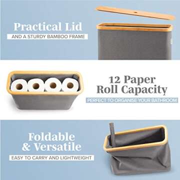 Lonbet - Toilet Paper Basket - Toilet Paper Storage - The Ultimate Bathroom Organizer - Bamboo Stora...