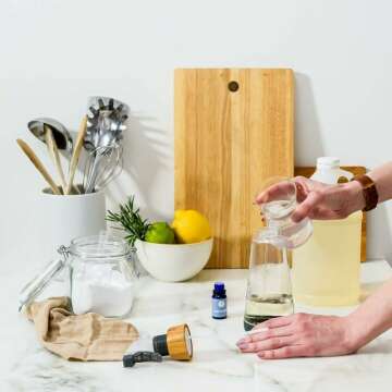 Full Circle Bottle Service - Refillable Glass Spray Bottle for Cleaning - Versatile Stream & Mist Options, Bamboo Details, Silicone Boot - Ideal for Non-Toxic Solutions & Plant Care, 16oz, Gray