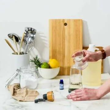 Full Circle Bottle Service - Refillable Glass Spray Bottle for Cleaning - Versatile Stream & Mist Options, Bamboo Details, Silicone Boot - Ideal for Non-Toxic Solutions & Plant Care, 16oz, Gray