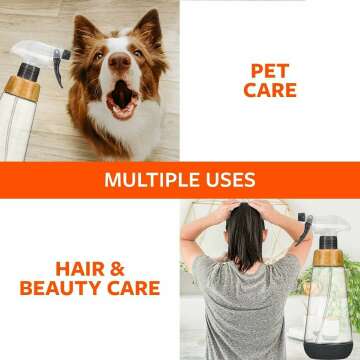 Full Circle Bottle Service - Refillable Glass Spray Bottle for Cleaning - Versatile Stream & Mist Options, Bamboo Details, Silicone Boot - Ideal for Non-Toxic Solutions & Plant Care, 16oz, Gray