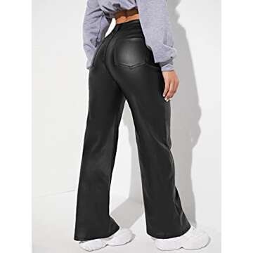 MakeMeChic Women's High Waist Pockets Straight Leg Jeans Leather Look Pants
