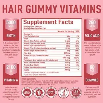 Purely Optimal Premium Hair Vitamins Gummies - Biotin & Folic Acid for Healthier Hair, Skin & Nails