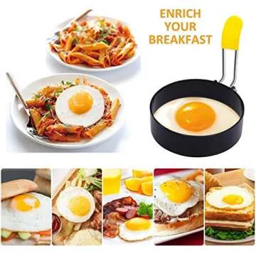 Egg Ring Set for Frying Eggs and Breakfast Sandwiches - 4 Pack with Anti-Scald Handle