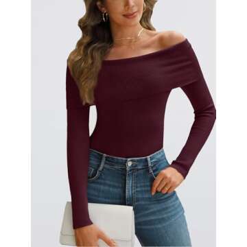 LILLUSORY Womens Off The Shoulder Sweater Fall Long Sleeve Going Out Y2k Tops Winter Date Night Outf...