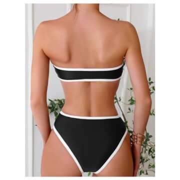 Milumia Women's Cut Out One Piece Strapless Swimsuits Contrast Binding Ring Bathing Suits Swimwear Black Medium