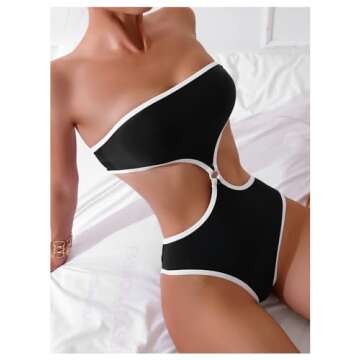 Milumia Women's Cut Out One Piece Strapless Swimsuits Contrast Binding Ring Bathing Suits Swimwear Black Medium