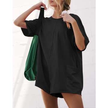 Ugerlov Women's Casual Rompers Half Sleeve Short Jumpsuits Athletic Scoop Neck Overalls Hot Shot Tee Romper with Pockets