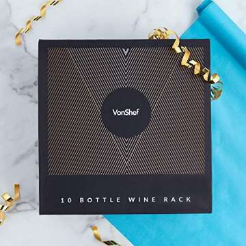 VonShef 8-10 Bottle Wine Rack Freestanding Bottle Holder Countertop Storage Metal Brushed Gold Geometric Design for Red White Wine