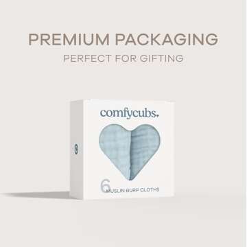 Comfy Cubs 6-Pack Muslin Baby Burp Cloths - Soft & Absorbent