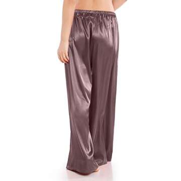 Wantschun Womens Wide Leg Pajama Pants Satin Silk Casual Loose Elastic Waist Lounge Pants Pj Bottoms Brown ; S