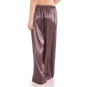 Wantschun Womens Wide Leg Pajama Pants Satin Silk Casual Loose Elastic Waist Lounge Pants Pj Bottoms Brown ; S
