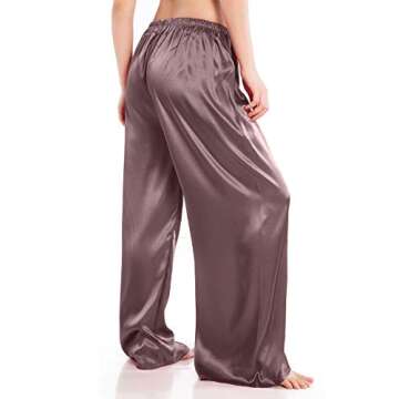 Wantschun Womens Wide Leg Pajama Pants Satin Silk Casual Loose Elastic Waist Lounge Pants Pj Bottoms Brown ; S