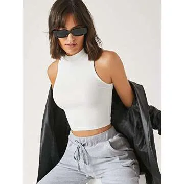 Stylish Verdusa Women's High Neck Crop Tank Top  - White L