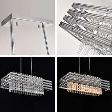 TZOE Dining Room Chandelier,Modern Rectangle Pendant Light,Crystal Chandelier,L29.1 x W11.4 x H48.5,6 Light, Adjustable Height,Polished Chrome,UL Listed