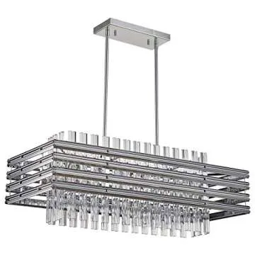 TZOE Dining Room Chandelier,Modern Rectangle Pendant Light,Crystal Chandelier,L29.1 x W11.4 x H48.5,6 Light, Adjustable Height,Polished Chrome,UL Listed