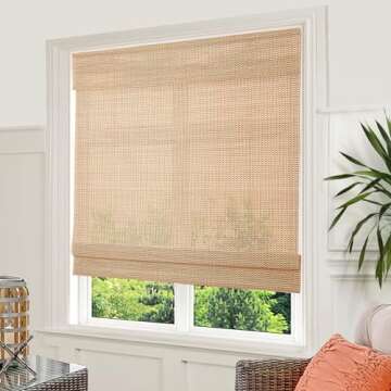 Cordless Bamboo Roman Shades, Natural Woven Blinds with 6 Inches High Valance, Custom Room Darkening...