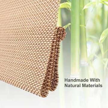 Cordless Bamboo Roman Shades, Natural Woven Blinds with 6 Inches High Valance, Custom Room Darkening Privacy Lined Sun Shade for Indoor Windows, Doors, Color 4