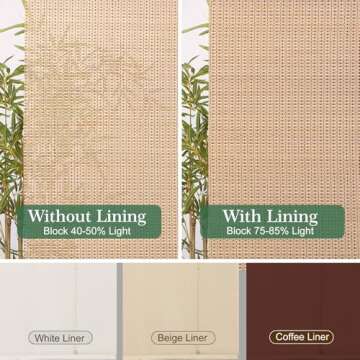 Cordless Bamboo Roman Shades, Natural Woven Blinds with 6 Inches High Valance, Custom Room Darkening Privacy Lined Sun Shade for Indoor Windows, Doors, Color 4