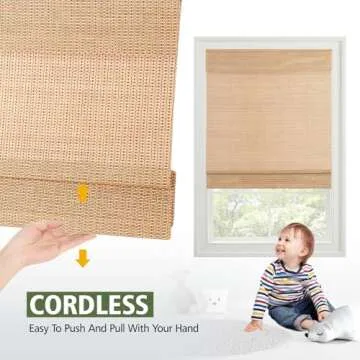 Cordless Bamboo Roman Shades, Natural Woven Blinds with 6 Inches High Valance, Custom Room Darkening Privacy Lined Sun Shade for Indoor Windows, Doors, Color 4