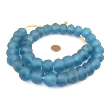 Jumbo Recycled Glass Beads - Beaded Wall Hangings - Extra Large African Sea Glass Beads 21-25mm - The Bead Chest (Light Blue)