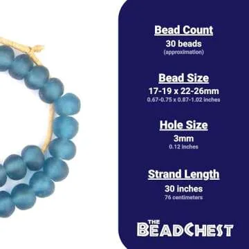 Jumbo Recycled Glass Beads - Beaded Wall Hangings - Extra Large African Sea Glass Beads 21-25mm - The Bead Chest (Light Blue)