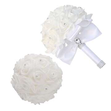 KOCNYDEY Wedding Bouquets for Bride, Wedding Bridal Bouquet Crystal Diamond Silk Roses, Bride Brides...