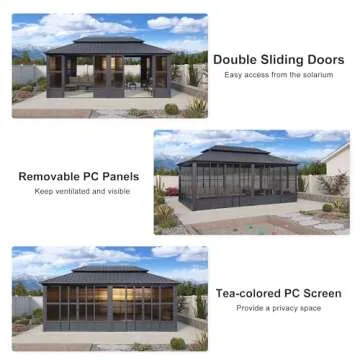 PURPLE LEAF 12'x20' Sunroom Hardtop Gazebo for Outdoors
