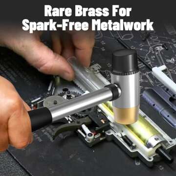 Small Brass Hammer with 4 Interchangeable 1-Inch Heads: Brass, Nylon, Aluminum, Rubber, Hammer Malle...