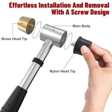 Small Brass Hammer with 4 Interchangeable 1-Inch Heads: Brass, Nylon, Aluminum, Rubber, Hammer Mallet for Jewelry, DIY Projects and More