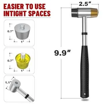Small Brass Hammer with 4 Interchangeable 1-Inch Heads: Brass, Nylon, Aluminum, Rubber, Hammer Mallet for Jewelry, DIY Projects and More