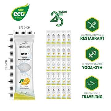 FabbPro Oshibori Moist Terry Cotton Refreshment Towels (50 Pack, 8 x 8 Inches) - White Mildly Scented Pre-moistened Towel to Use Hot or Cold - Lemon & Lavender Scent Bundle of 25 each