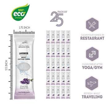 FabbPro Oshibori Moist Terry Cotton Refreshment Towels (50 Pack, 8 x 8 Inches) - White Mildly Scented Pre-moistened Towel to Use Hot or Cold - Lemon & Lavender Scent Bundle of 25 each
