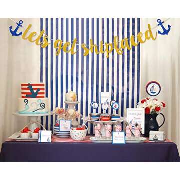 Let's Get Shipfaced Gold Glitter Banner for Nautical Sailor Theme Birthday/Bachelorette Party Anchor Cruise Banner Decorations