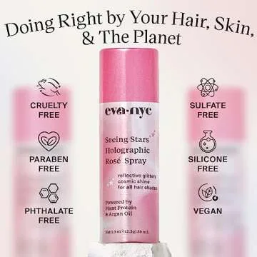 Seeing Stars Holographic Spray, Color and Glitter Spray, Hair Glitter for Shimmer & Shine Effect, Glitter Hairspray for Styling, Washable Rose Pink Glitter Spray, 1.5 oz, Rosé- Eva NYC