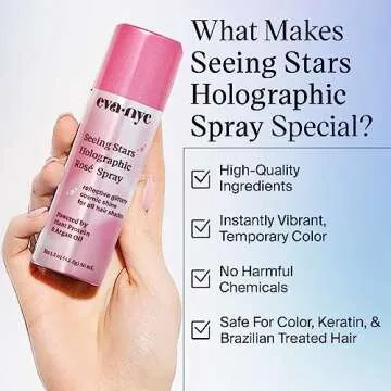 Seeing Stars Holographic Spray, Color and Glitter Spray, Hair Glitter for Shimmer & Shine Effect, Glitter Hairspray for Styling, Washable Rose Pink Glitter Spray, 1.5 oz, Rosé- Eva NYC