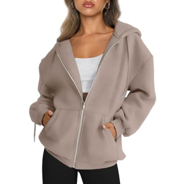 Trendy Queen Womens Zip Up Hoodies Oversized Sweatshirts Fall Fashion Outfits Casual Jackets 2025 Wi...