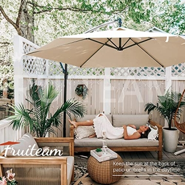 FRUITEAM 10FT Offset Hanging Patio Umbrella, Outdoor Market Cantilever Umbrella w/Easy Tilt Adjustme...